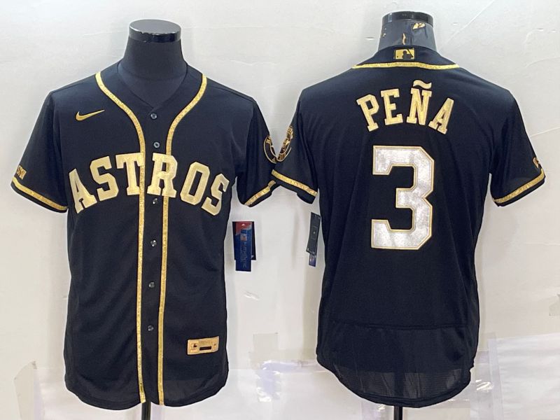 Men Houston Astros #3 Pena Black Champion Gold Elite Nike 2022 MLB Jersey->houston astros->MLB Jersey